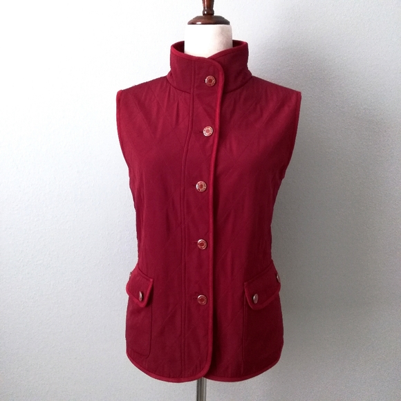 Talbots Deep Red Quilted Button Up Vest With Pockets, Size Medium - Picture 13 of 13